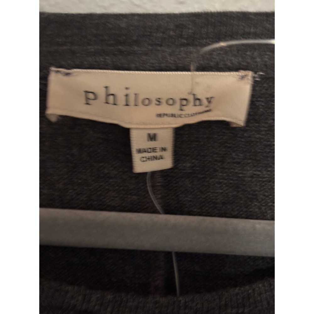 NWT Philosophy Pullover Sweater Women's Medium Charcoal Heather Ruffle Sleeve - Picture 4 of 8